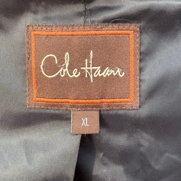Cole Haan Coat Sz XL Black Wool Cashmere Blend Leather Zip Mid Length Preppy - Picture 13 of 16